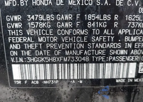 2015 Honda Fit Ex/Exl z USA, uszkodzony, nr VIN 3HGGK5H8XFM733048